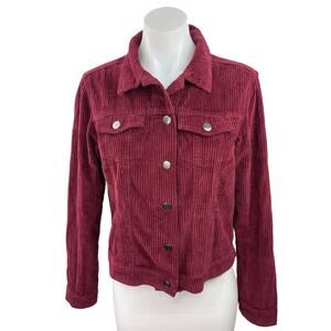Per Se Maroon Corduroy Collared Button Down Long Sleeve Shirt Top Jacket Size S